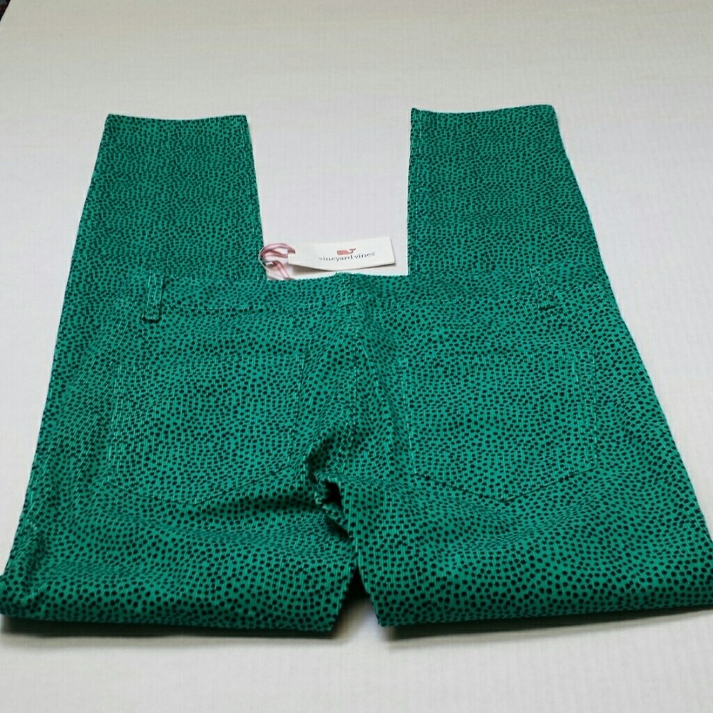 Vineyard Vines Camden Green Dot Print Pants Size 4 - Picture 7 of 8